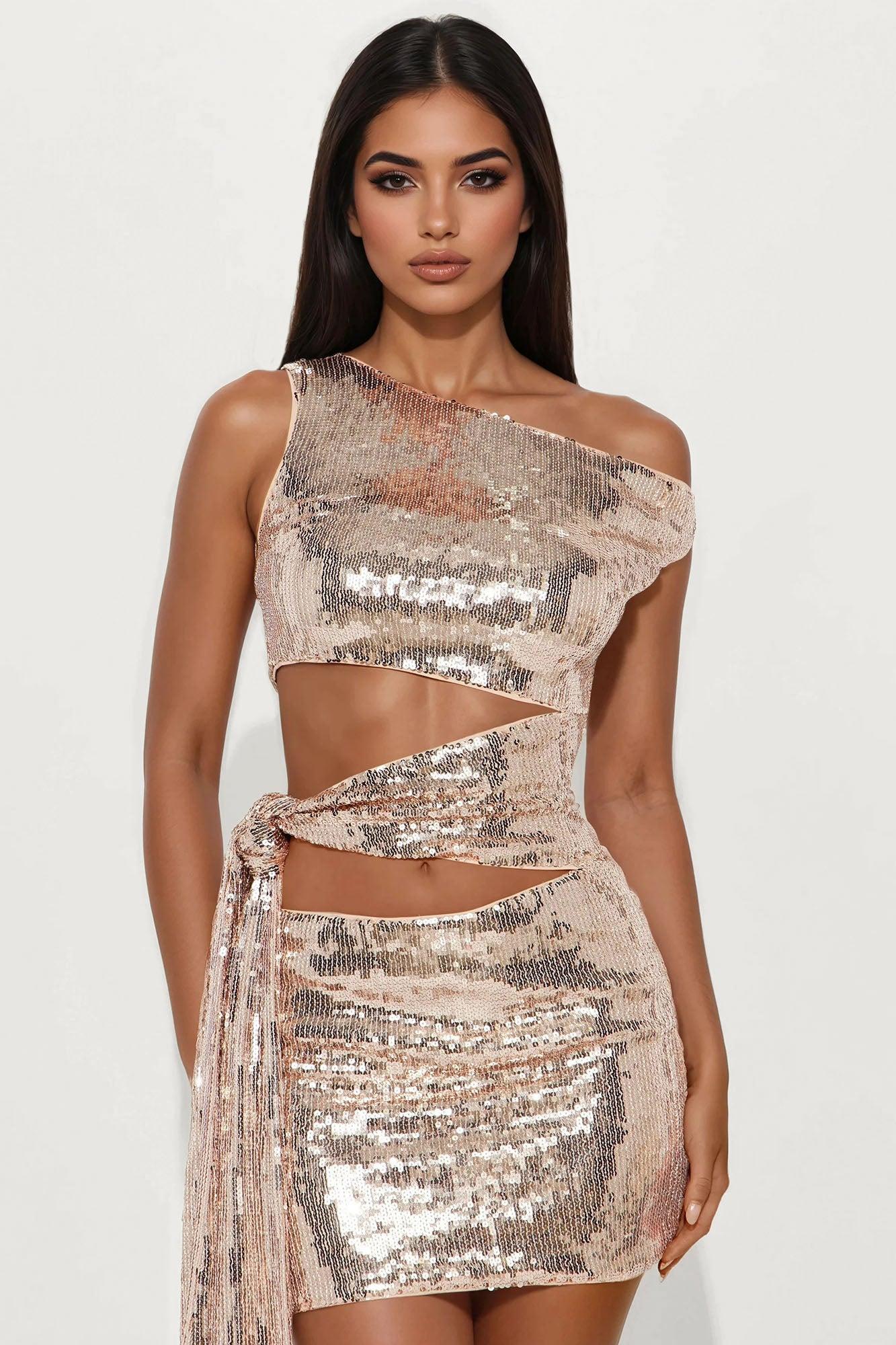 Midnight Dance Sequin Mini Dress - Bronze Female Product Image