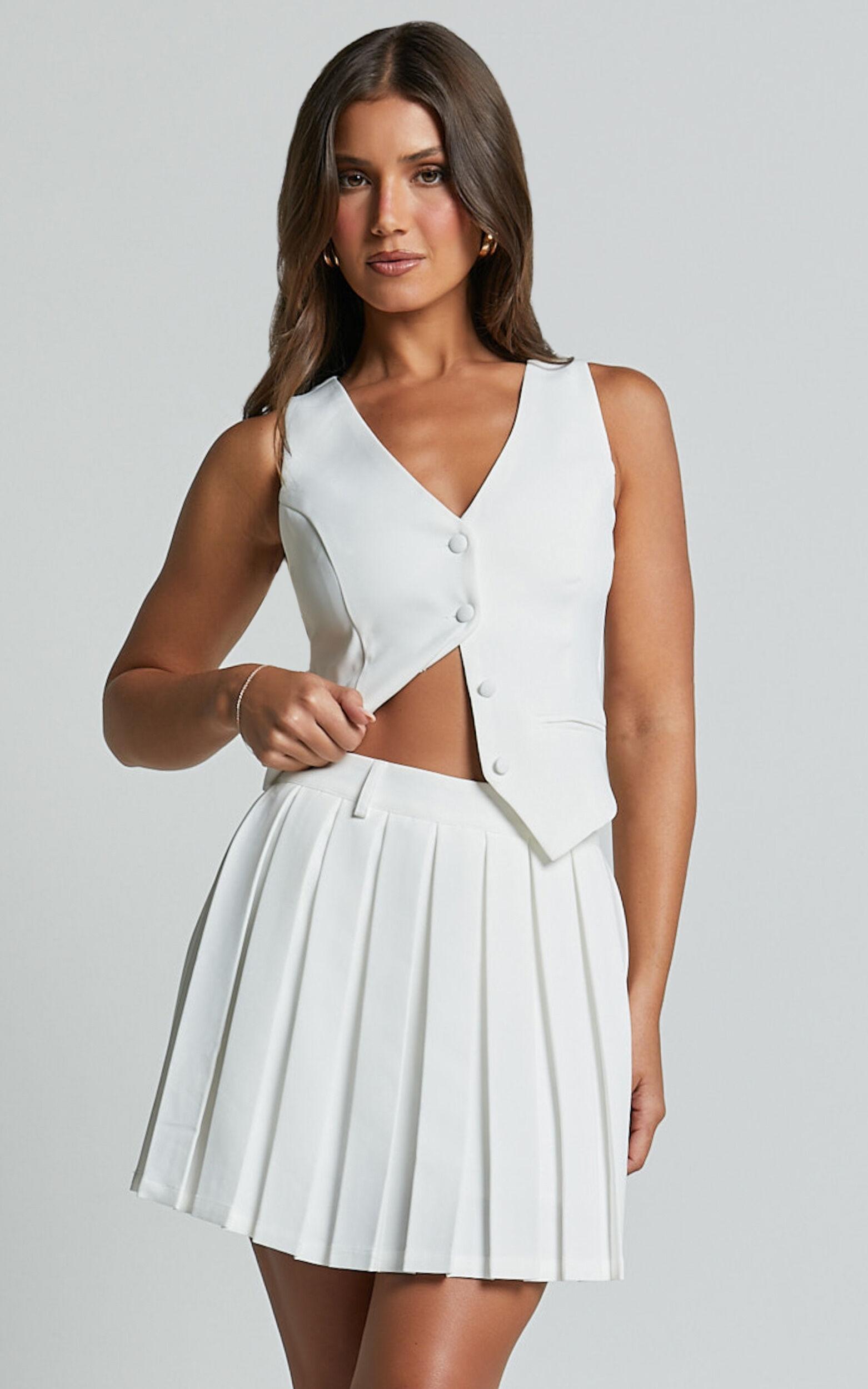 Harlee Mini Skirt - Pleated A line Skirt in White Product Image
