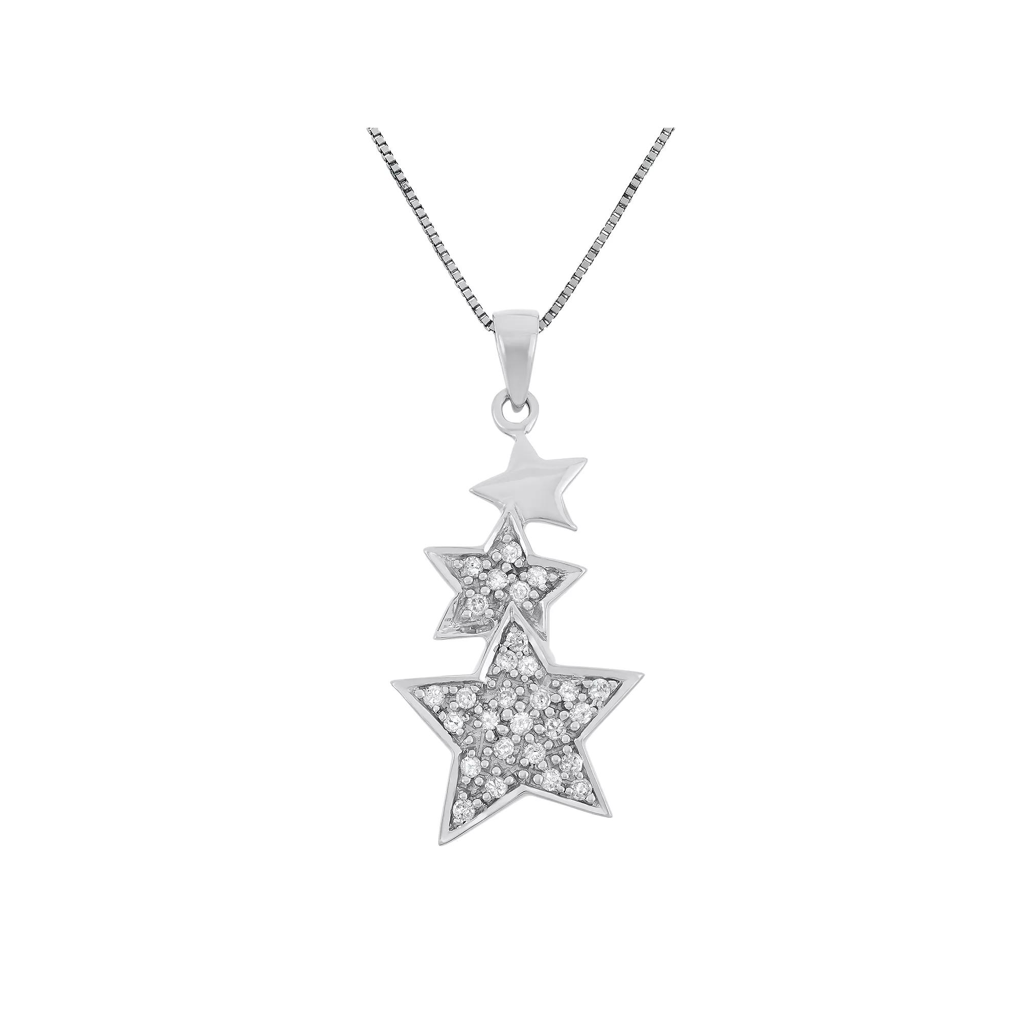 1/5 Carat T.W. Diamond Sterling Silver Triple Star Pendant Necklace, Women's, Size: 18", White Product Image
