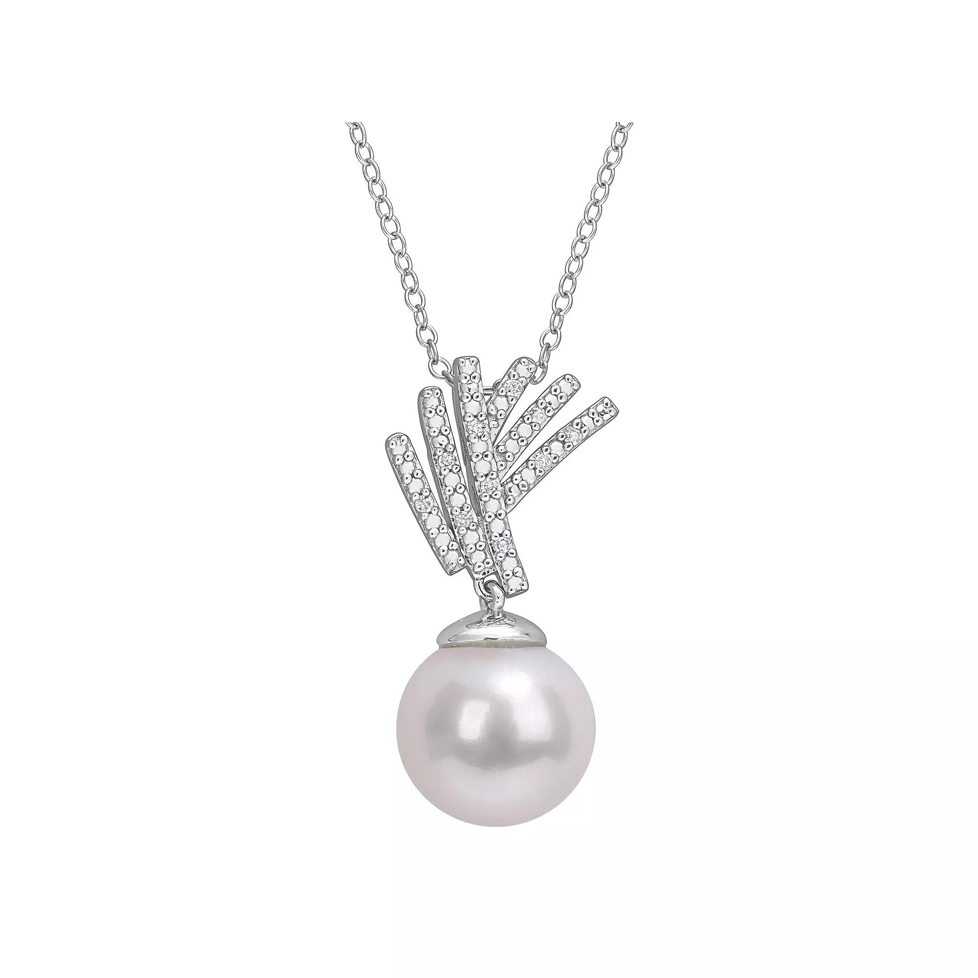 Stella Grace Sterling Silver Freshwater Cultured Pearl & Diamond Accent Drop Pendant Necklace, Women's, Size: 18" Product Image