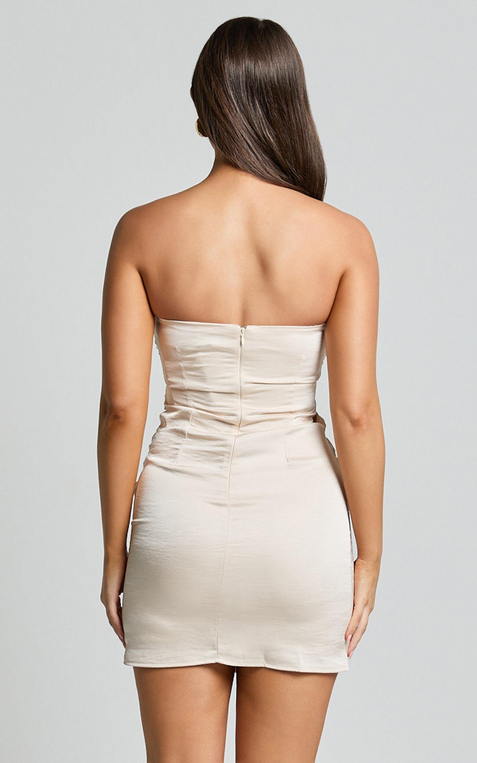 Lora Mini Dress - Strapless Ruched Bust Dress in Oyster Product Image