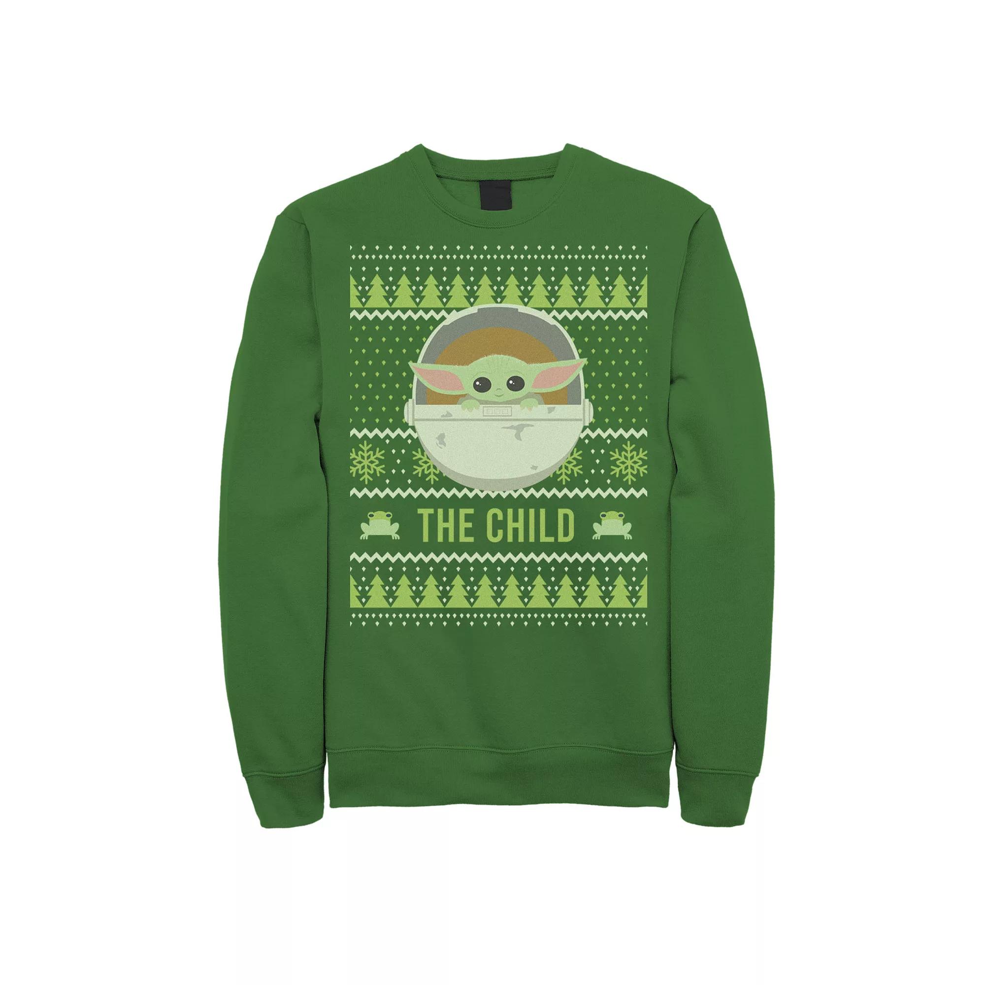 Men's Star Wars The Mandalorian The Child Christmas Sweater Style Sweatshirt, Size: XL, Kelly Product Image