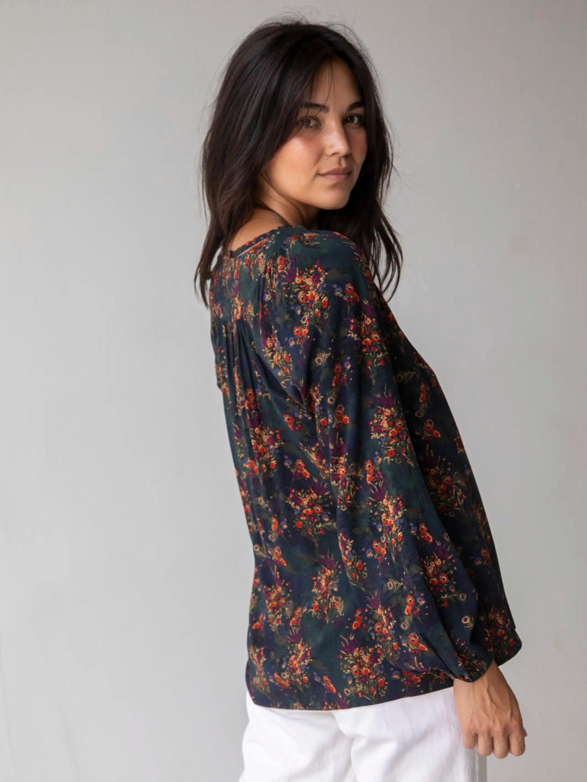 Rowan Top - Navy Red Feathers Product Image