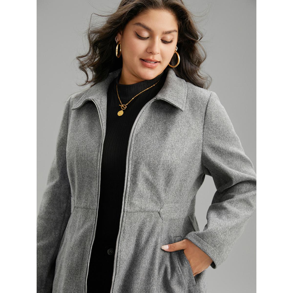 Plus Size Solid Pocket Lapel Collar Zipper Coat Women DarkGray Casual Plain Ladies Dailywear Winter Coats BloomChic 26/4X Product Image
