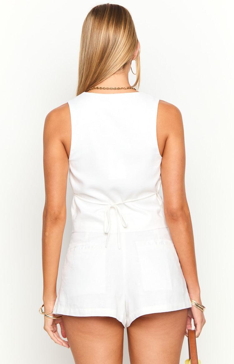 Flora White Linen Blend Tailored Shorts Product Image