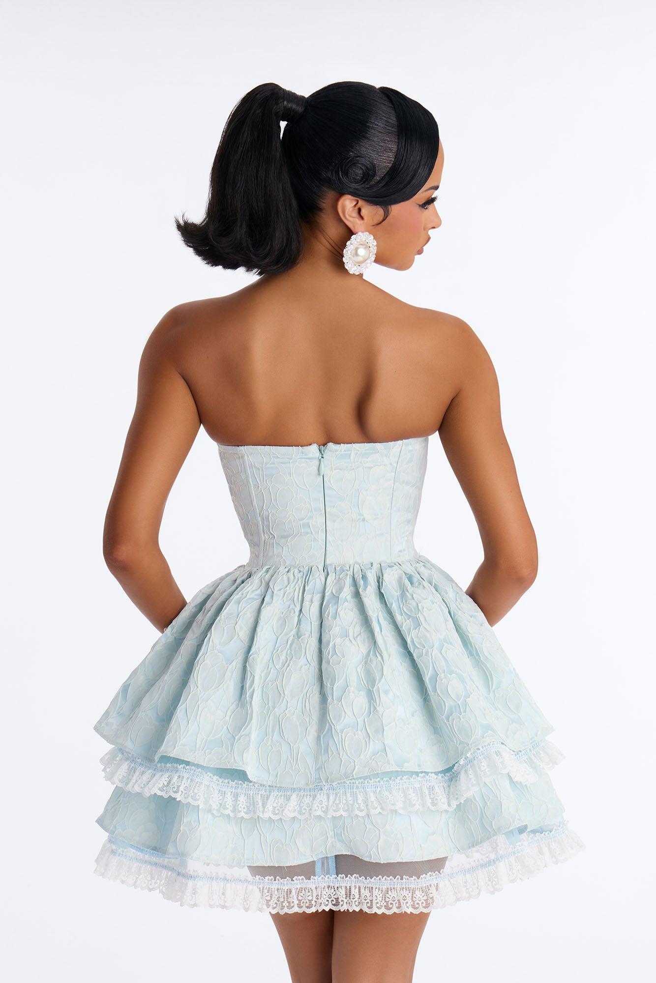 Garden Of Love Jacquard Mini Dress - Blue Female Product Image