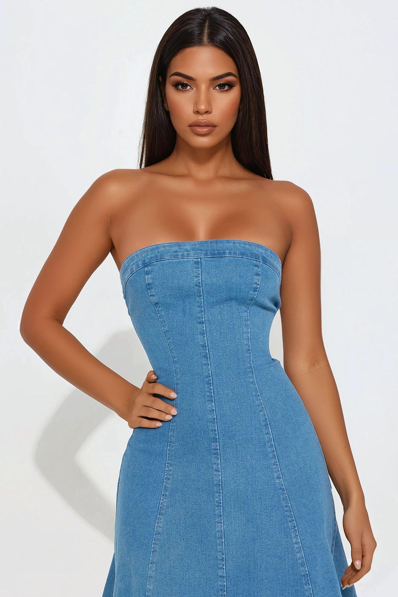 Ruthie Denim Mini Dress - Medium Wash Product Image