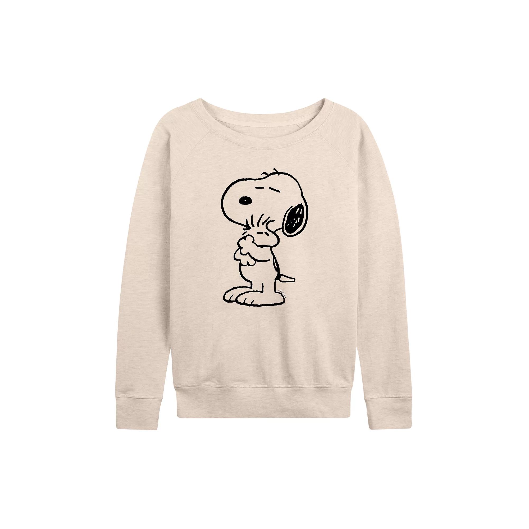 Women's Peanuts Snoopy Loves Woodstock French Terry Long Sleeve Tee, Girl's,  Product Image