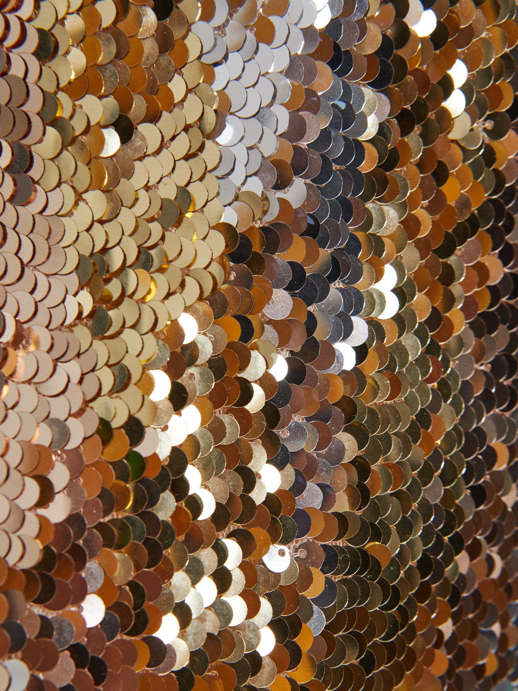 Halston Sequin Long Sleeve Mini Dress in Gold Product Image