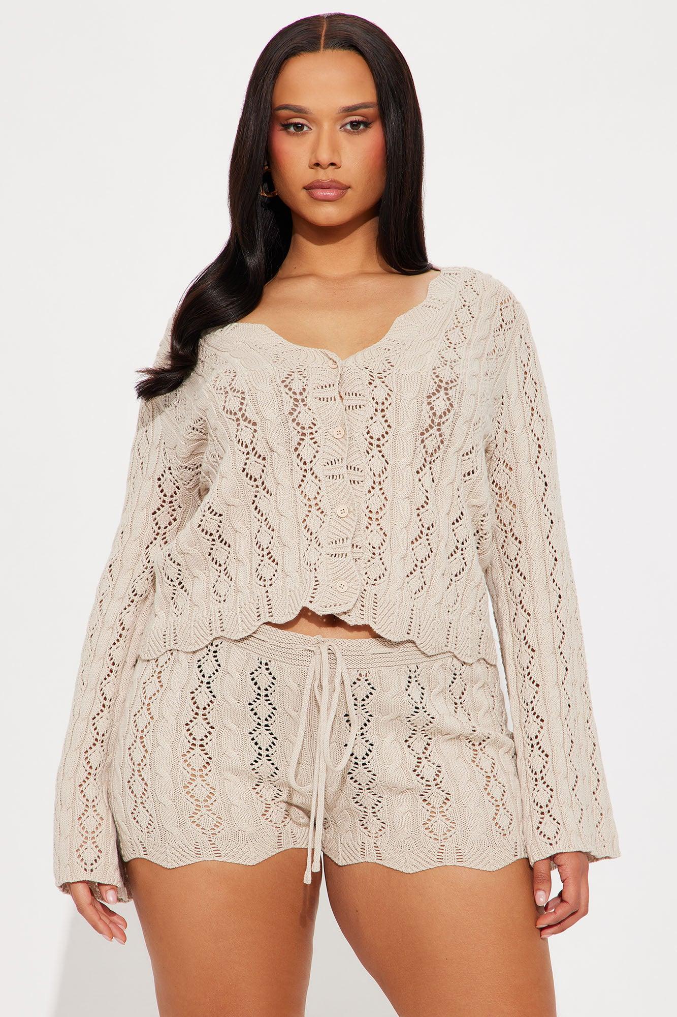 Ariella Crochet Short Set - Taupe Product Image