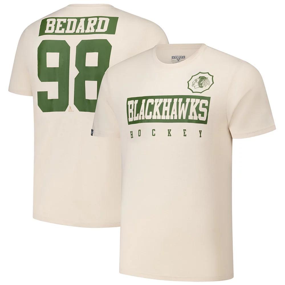 Mens Levelwear Connor Bedard Khaki Chicago Blackhawks 2024 NHL Military Appreciation Richmond Delta Player Name & Number T-Shirt Product Image