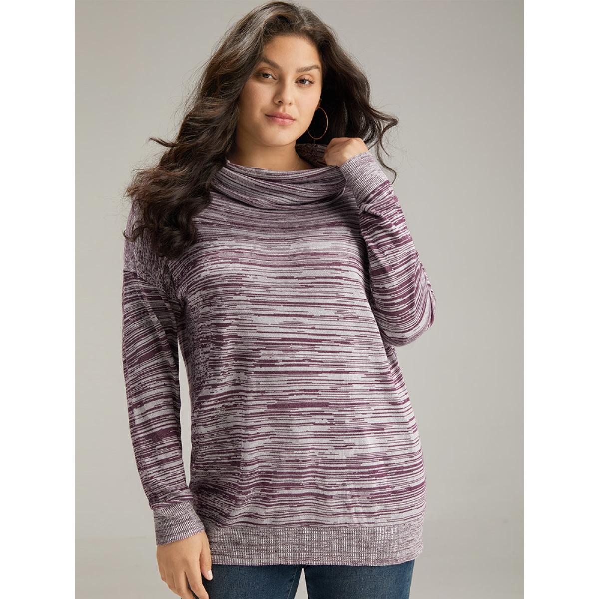 Plus Size Supersoft Essentials Heather Turtleneck Pullover Purple Women Casual Long Sleeve Turtleneck Dailywear Pullovers BloomChic 12/L Product Image