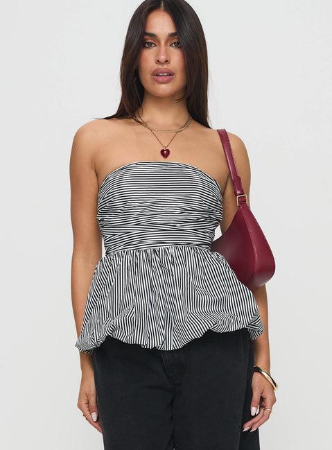 Selenea Bubble Hem Top Black / White Product Image