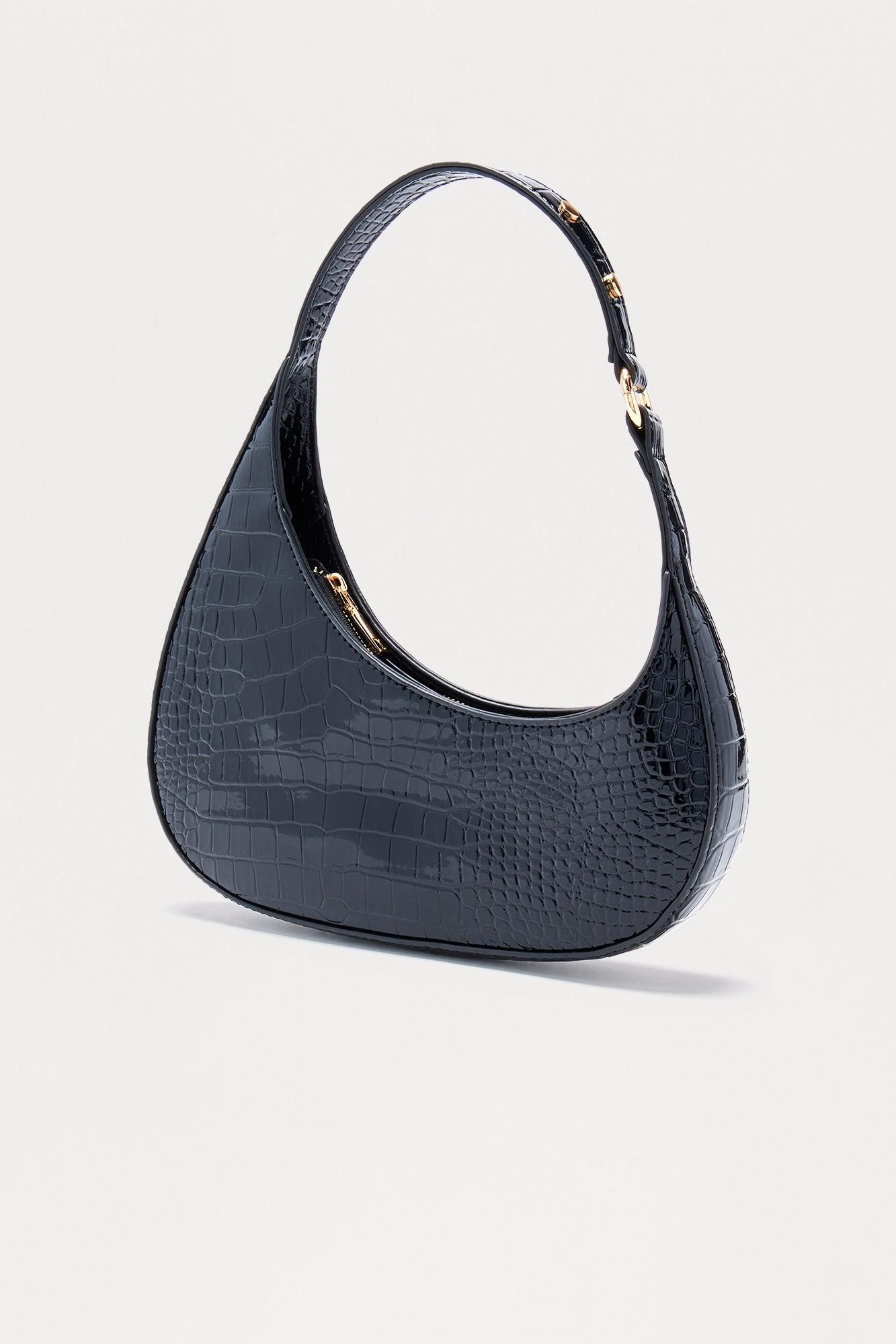 Had A Feeling Embossed Croc Faux Leather Shoulder Bag - Black Female Product Image