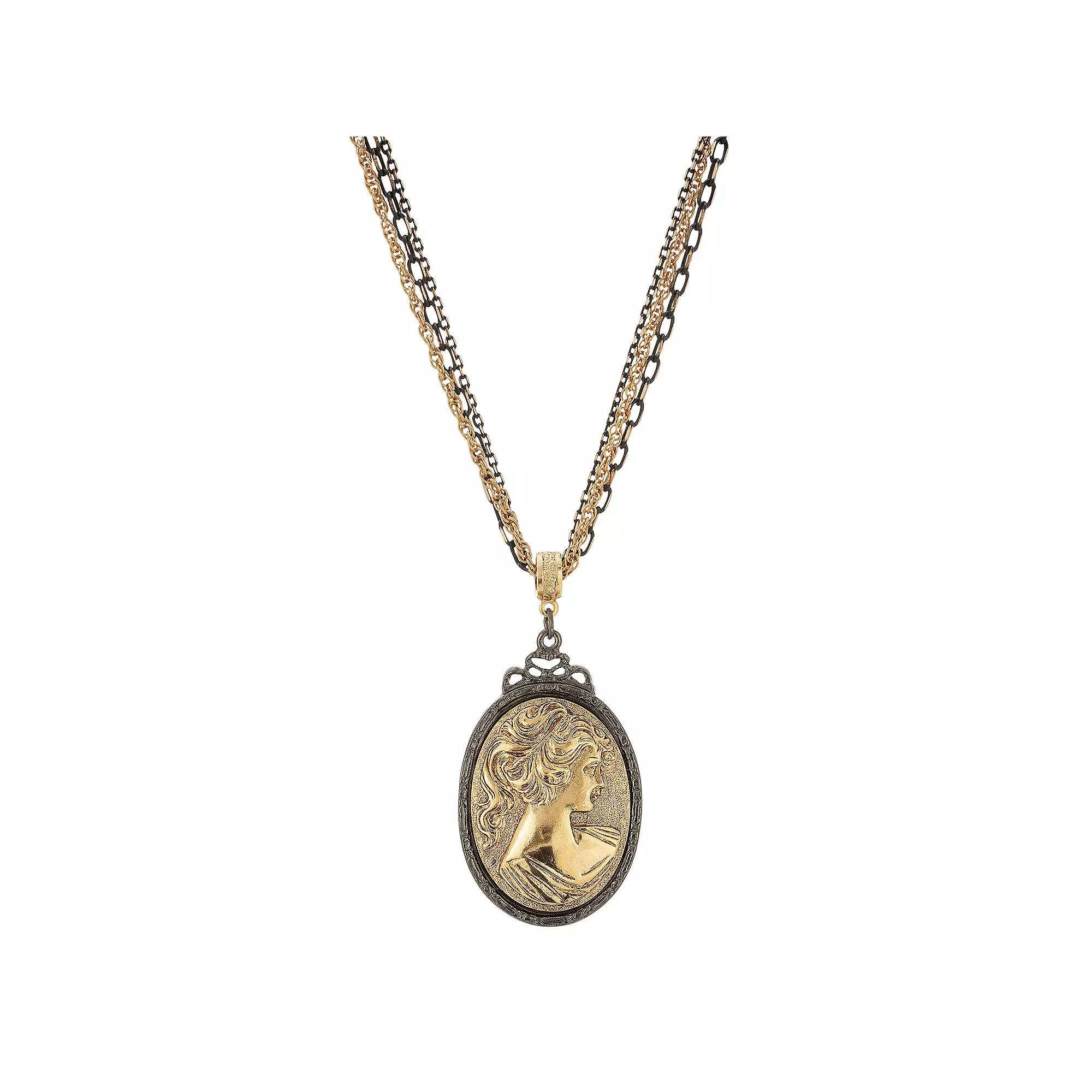 1928 Two Tone Cameo Pendant Necklace, Womens, Gold Tone Product Image