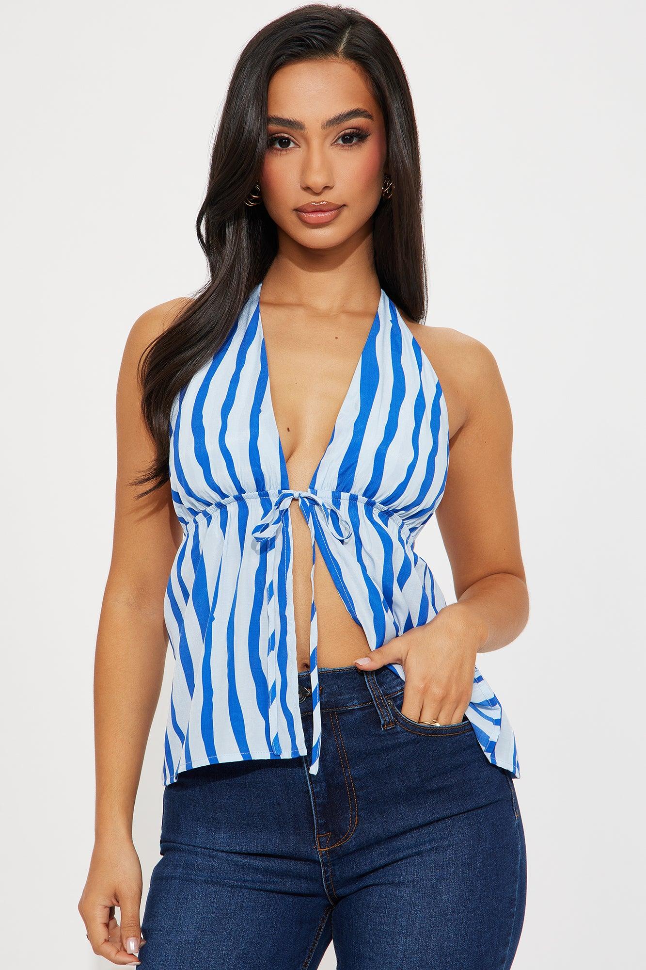 On a Yacht Striped Halter Top - Blue Product Image