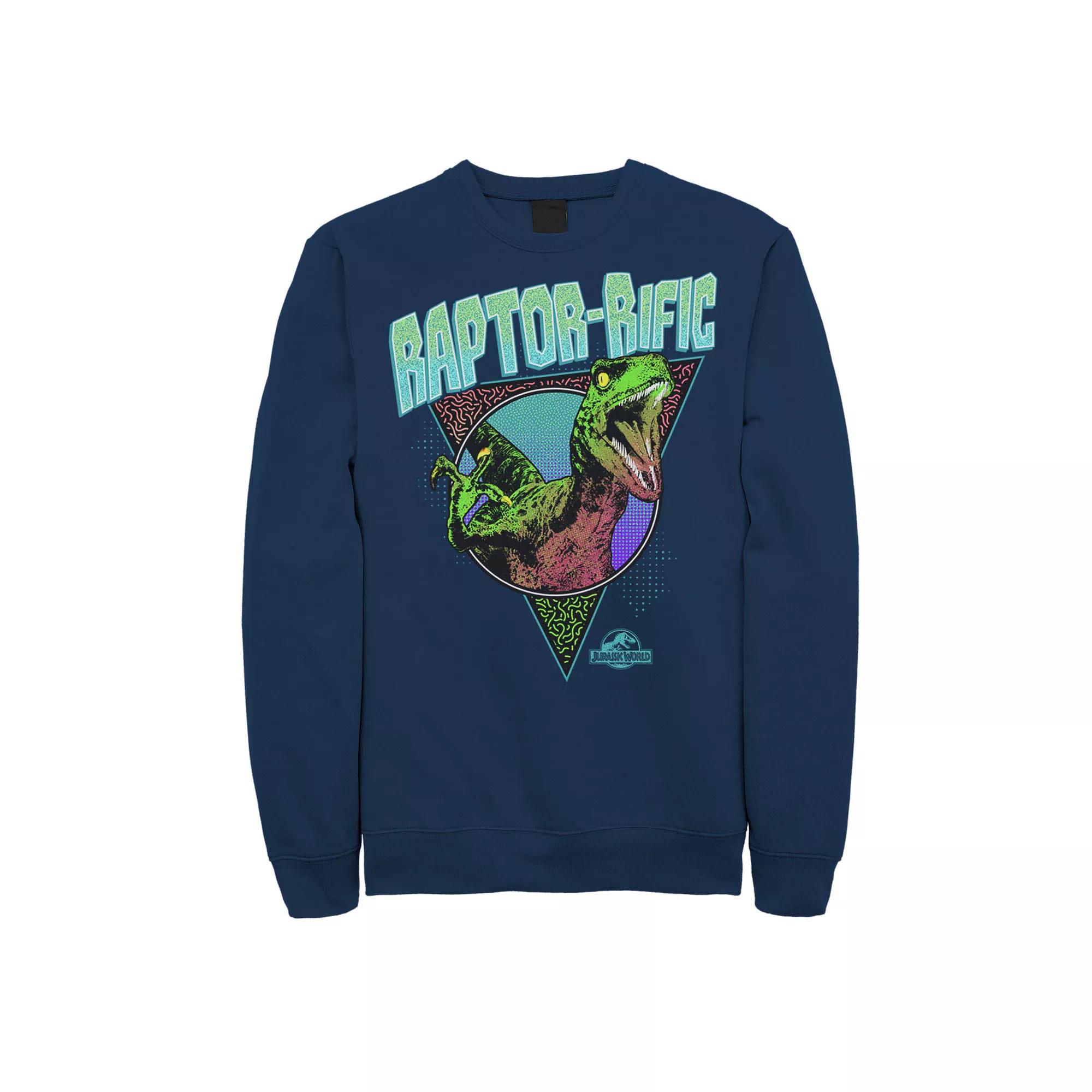 Men's Jurassic World 80's Retro Raptor-rific Dino Sweatshirt, Size: Large, Blue Product Image