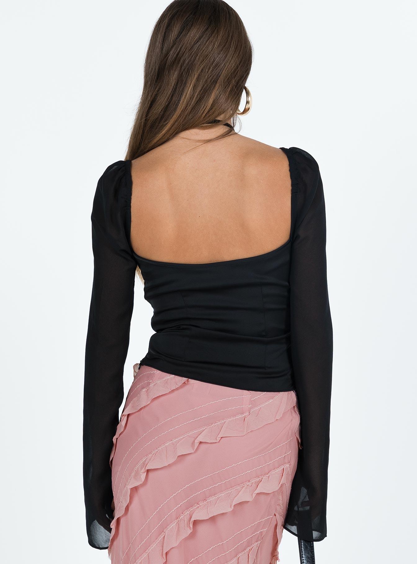 Pavel Long Sleeve Satin Top Black Product Image