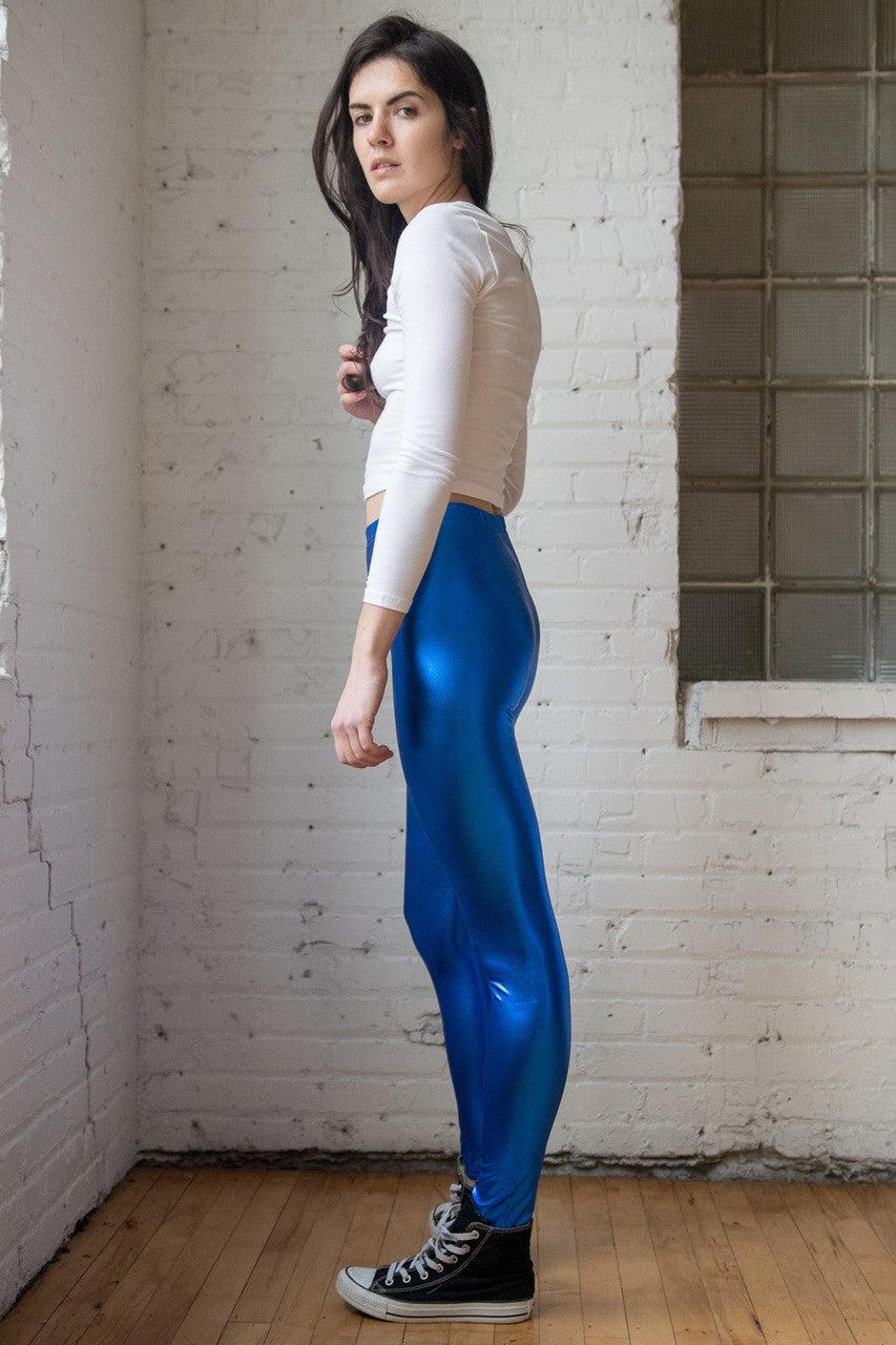 Blue Metallic Leggings Product Image