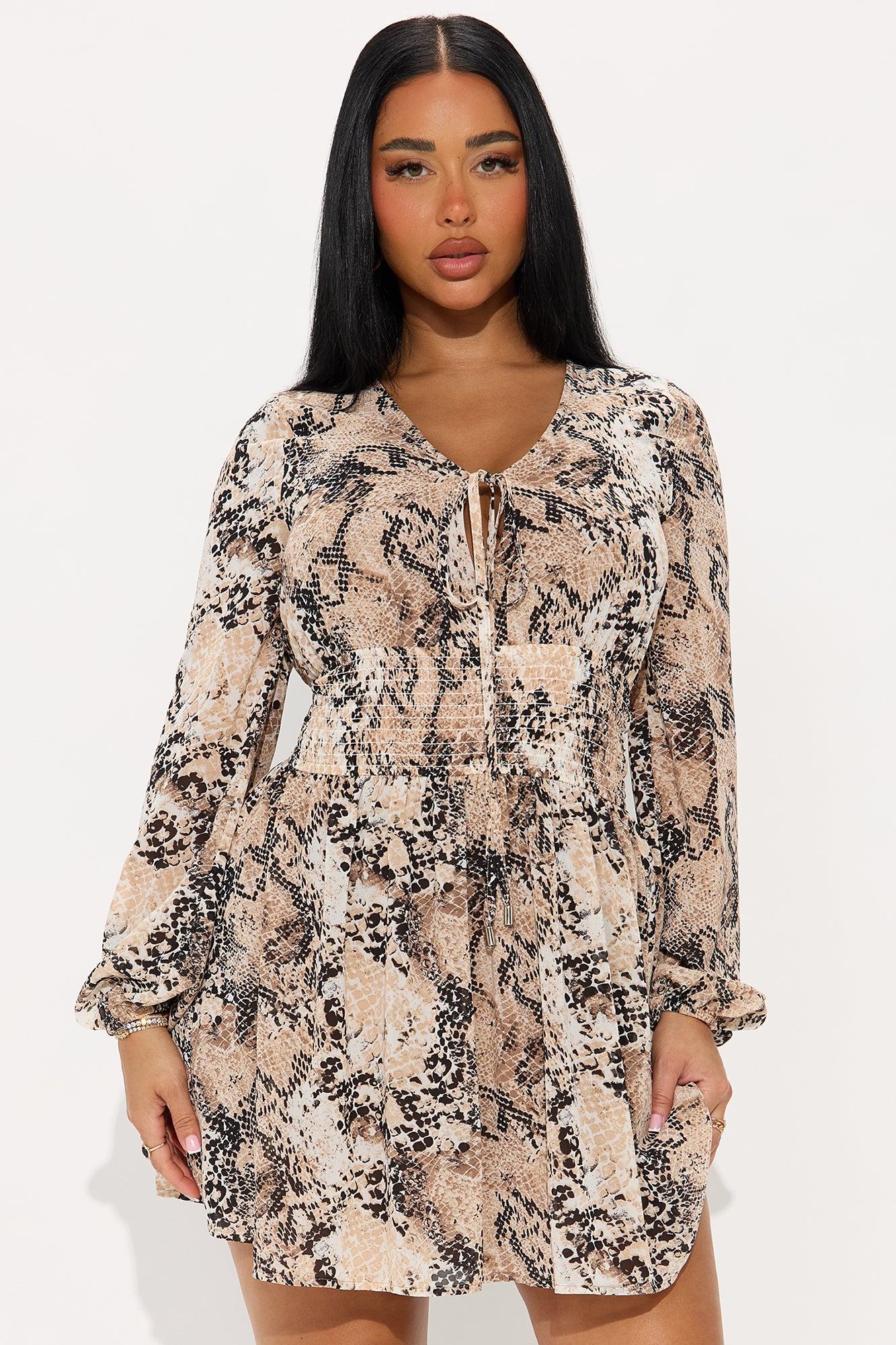 Keeva Snake Print Mini Dress - Brown/combo Product Image