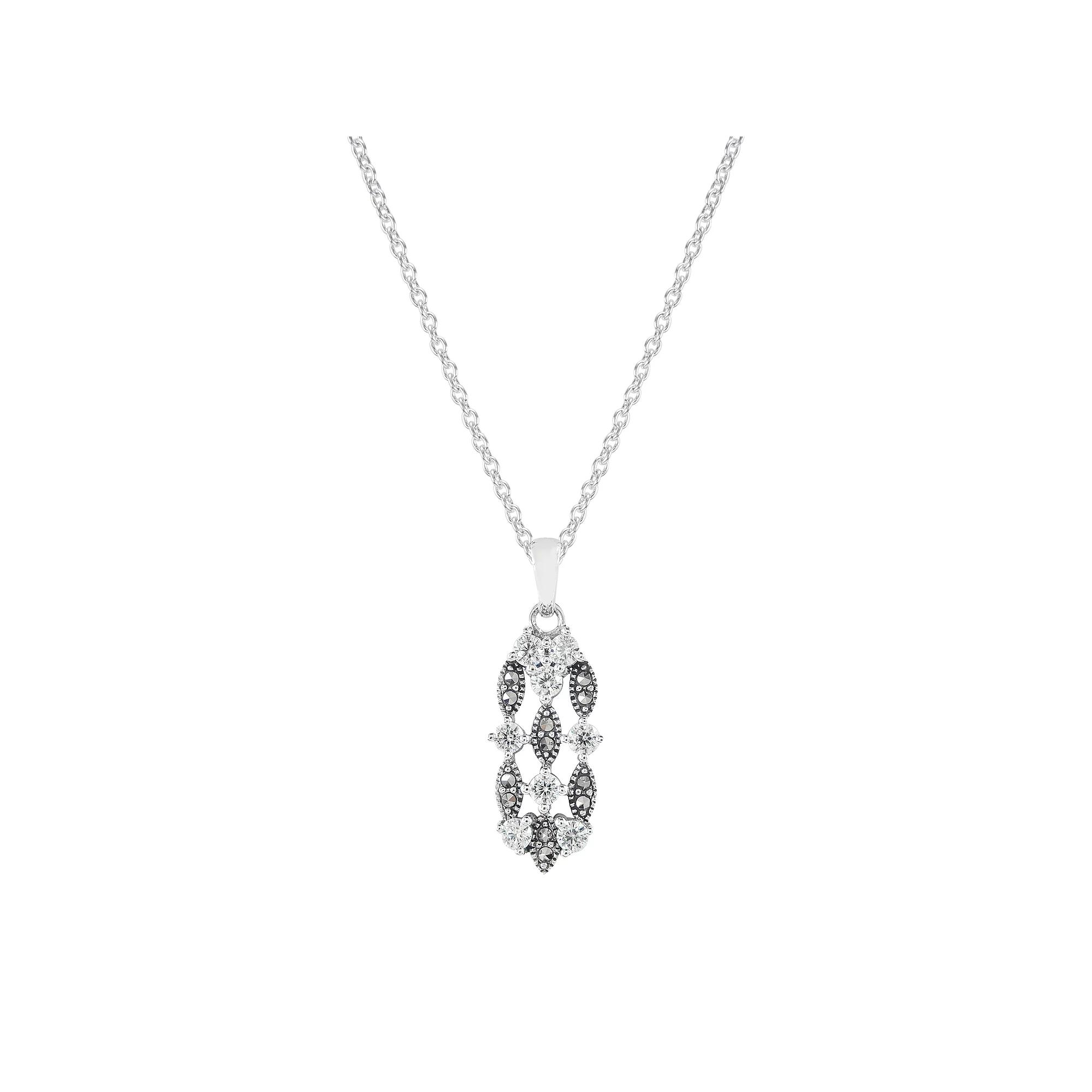 Lavish by TJM Sterling Silver Marcasite & Cubic Zirconia Waterfall Pendant Necklace, Women's, Size: 18" Product Image