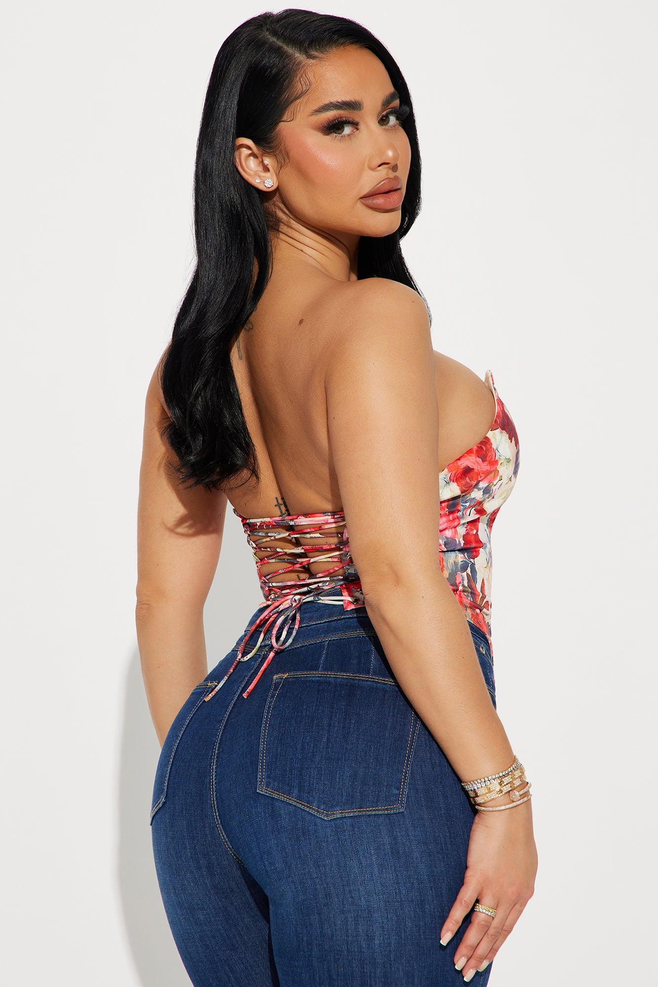 Full Bloom Floral Corset Top - Ivory/combo Product Image