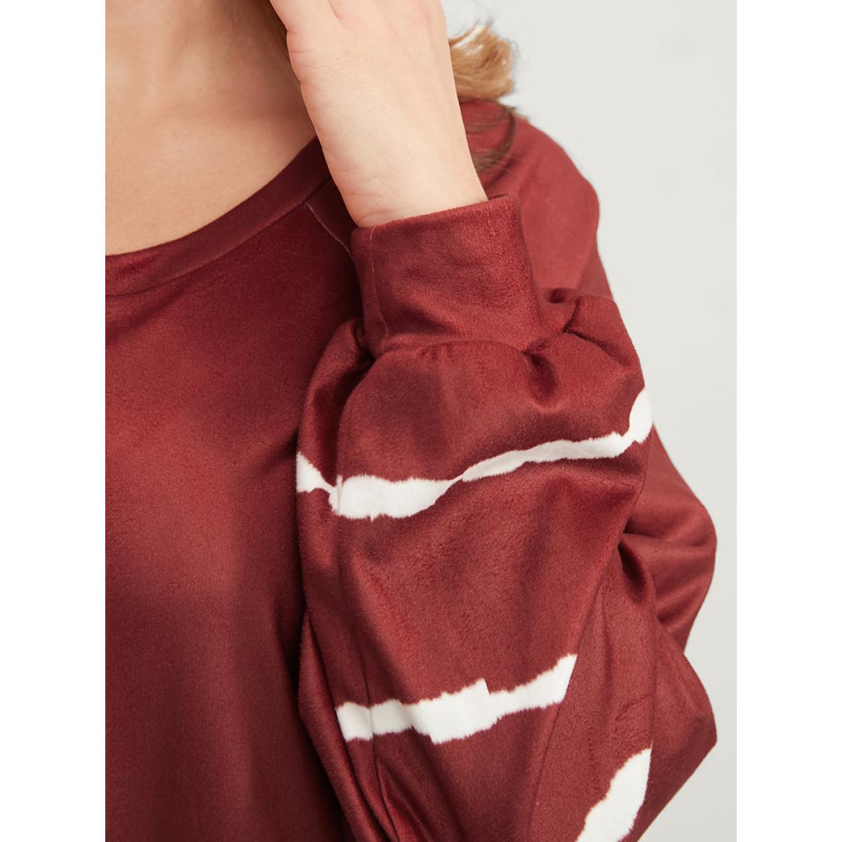Plus Size Striped Print Round Neck Button Up Sweatshirt Women Scarlet Casual Tie Dye Round Neck Dailywear Sweatshirts BloomChic 12/L Product Image