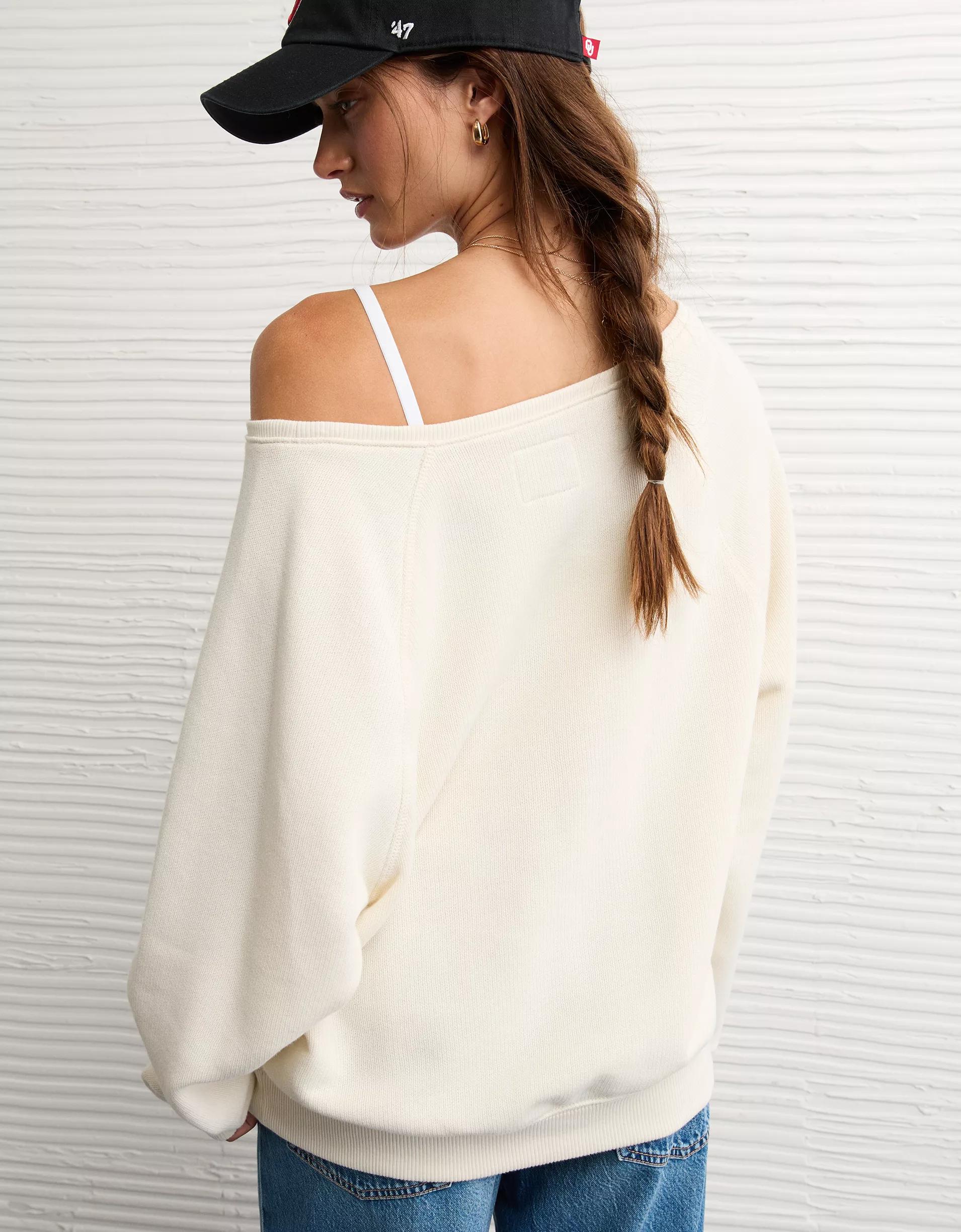 AE Oklahoma University Graphic Off The Shoulder Sweatshirt Product Image