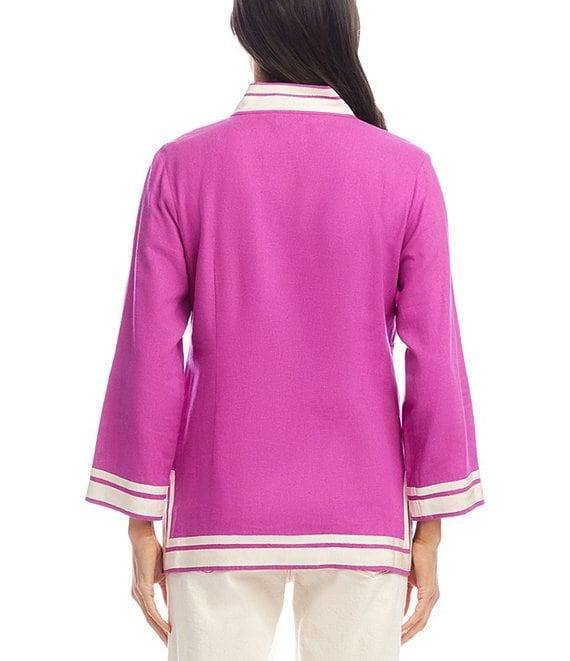 Karen Kane Saint Tropez V-Neck Mandarin Collar Long Sleeve Tunic Product Image