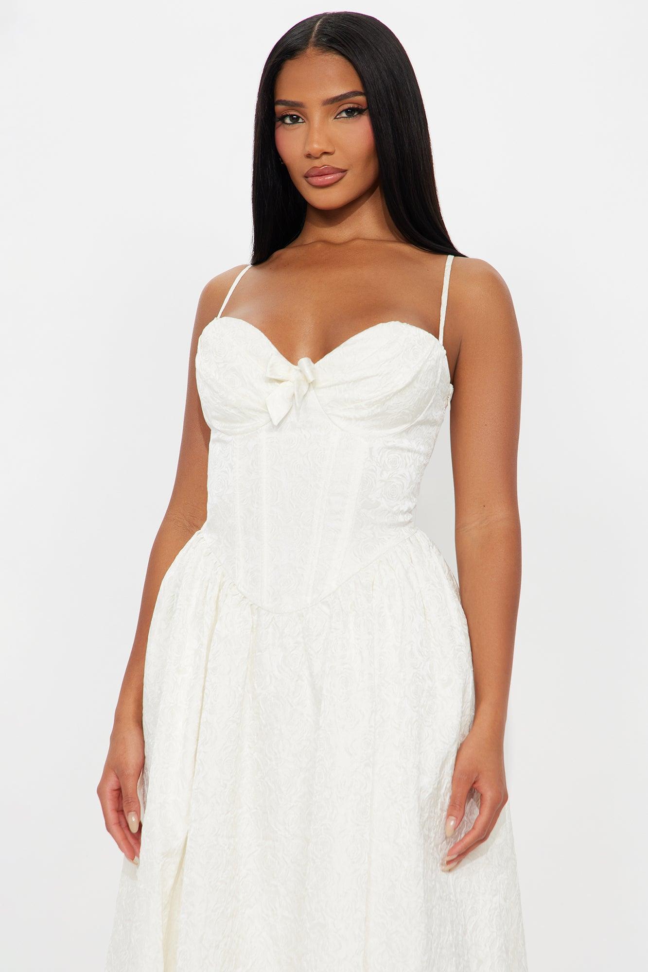 Skye Pleated Corset Midi Dress - Cream Female Product Image