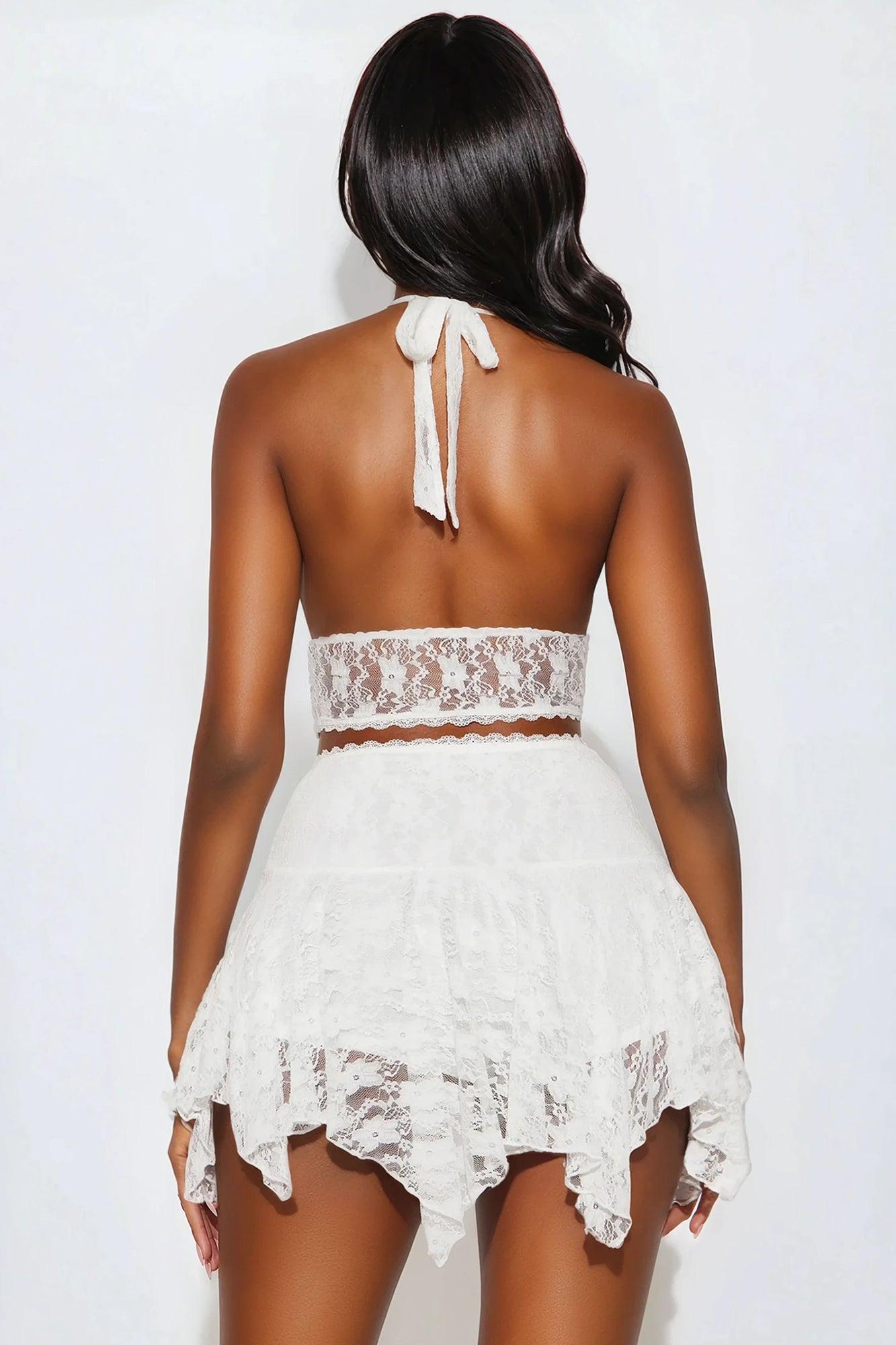 Elisa Lace Halter Mini Skirt Set - White Product Image