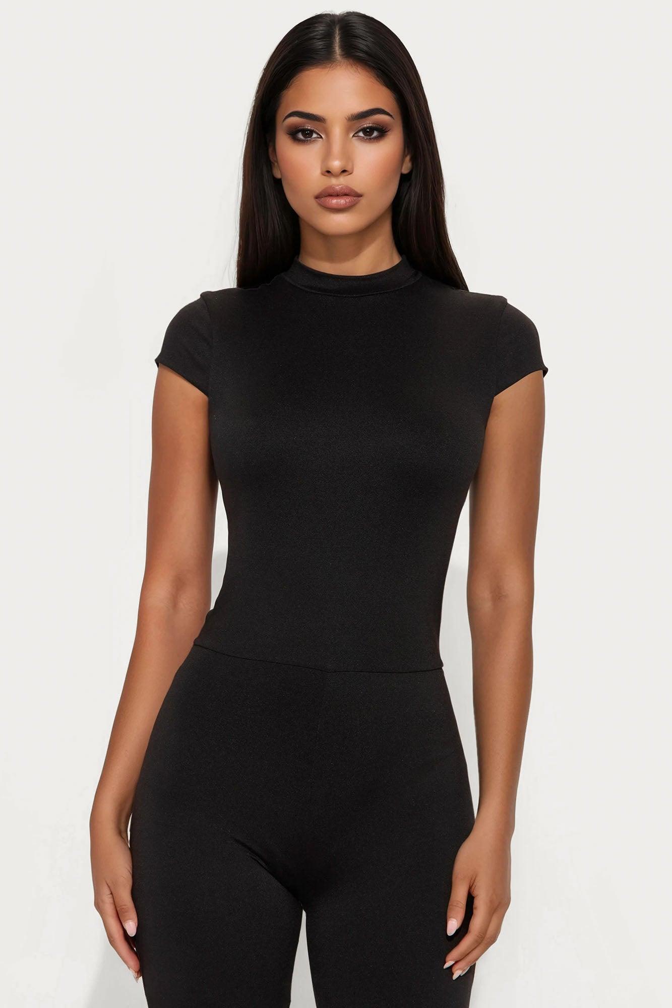 Savanna Short Sleeve Open Back Jumpsuit - Black Product Image