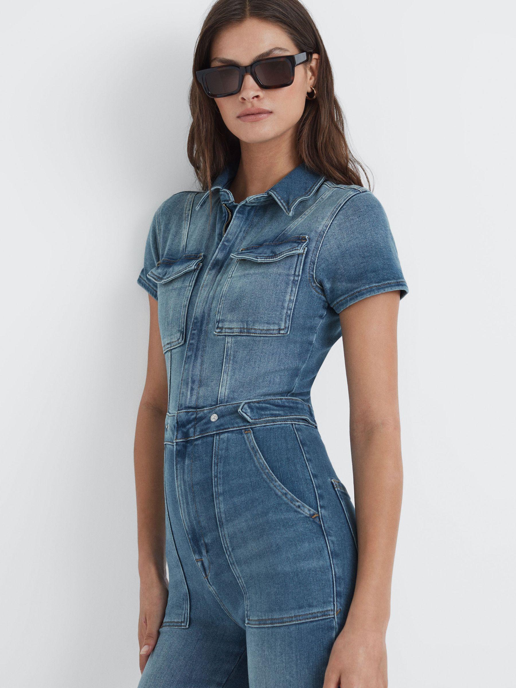 Good American Denim Bootcut Jumpsuit in Blue Product Image