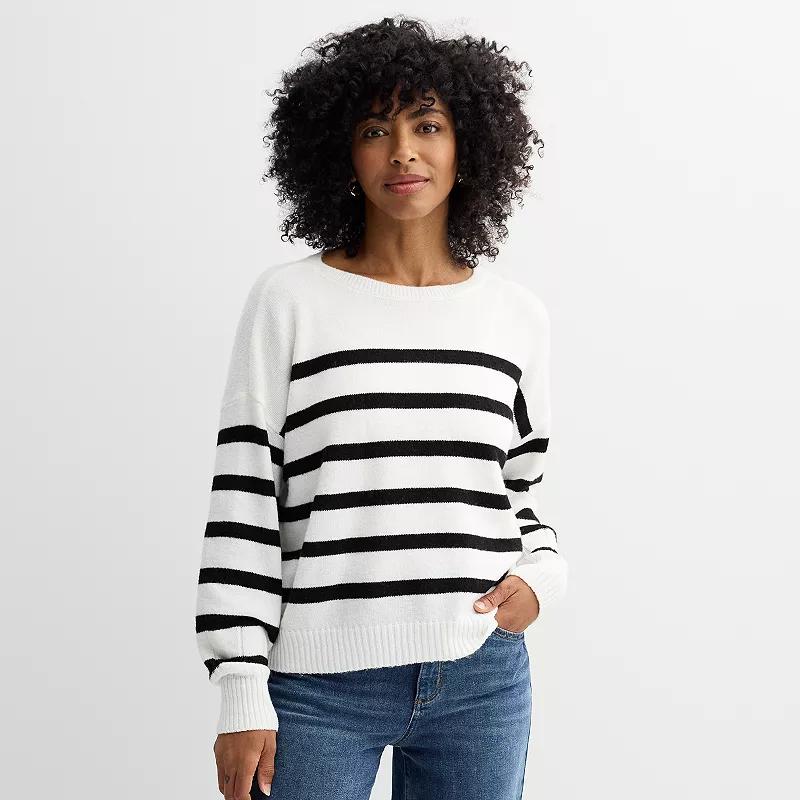 Women's Sonoma Goods For Life® Balloon Sleeve Sweater, Size: Medium, Ivory Black Stripe Product Image