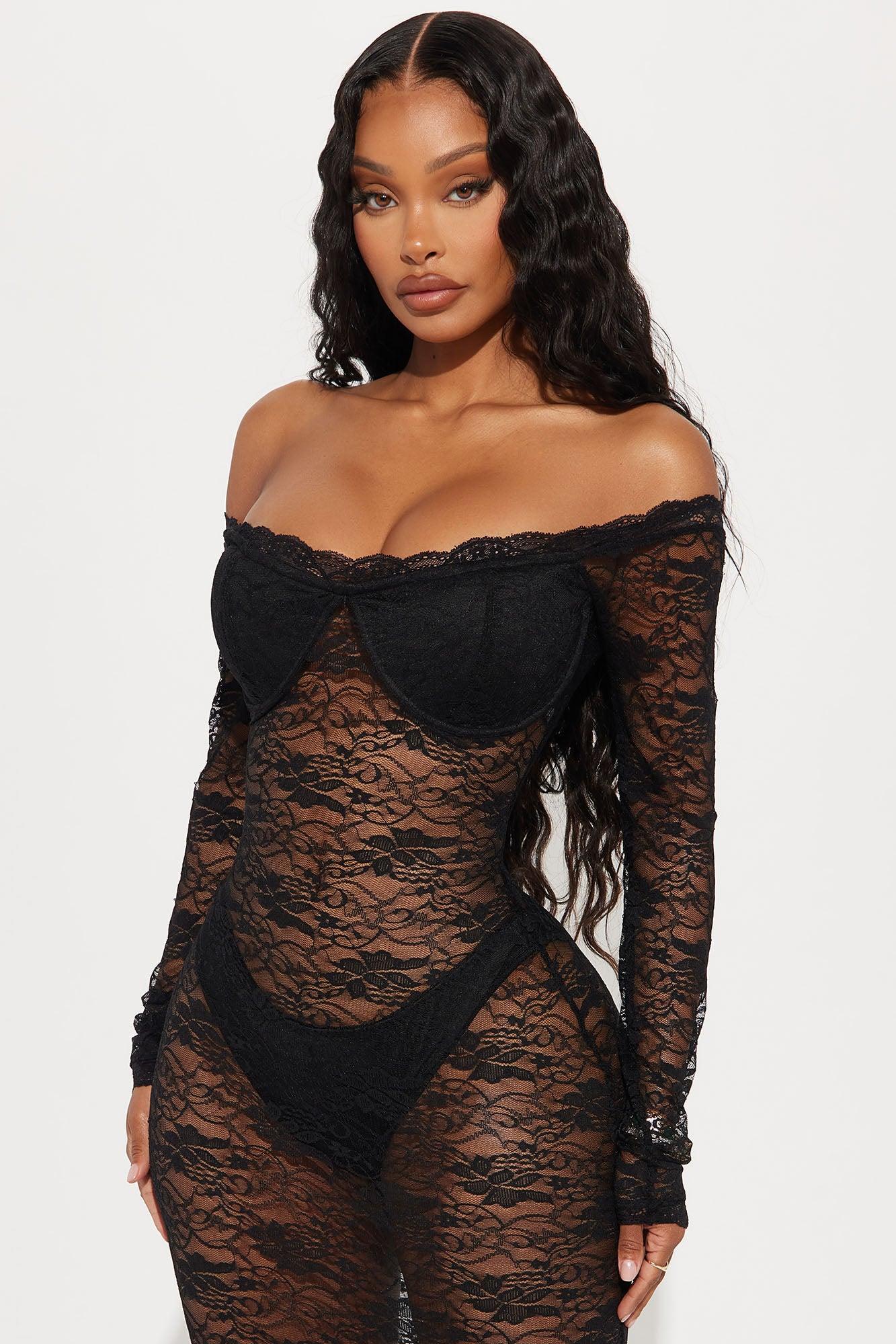 Serena Sheer Lace Maxi Dress - Black Product Image