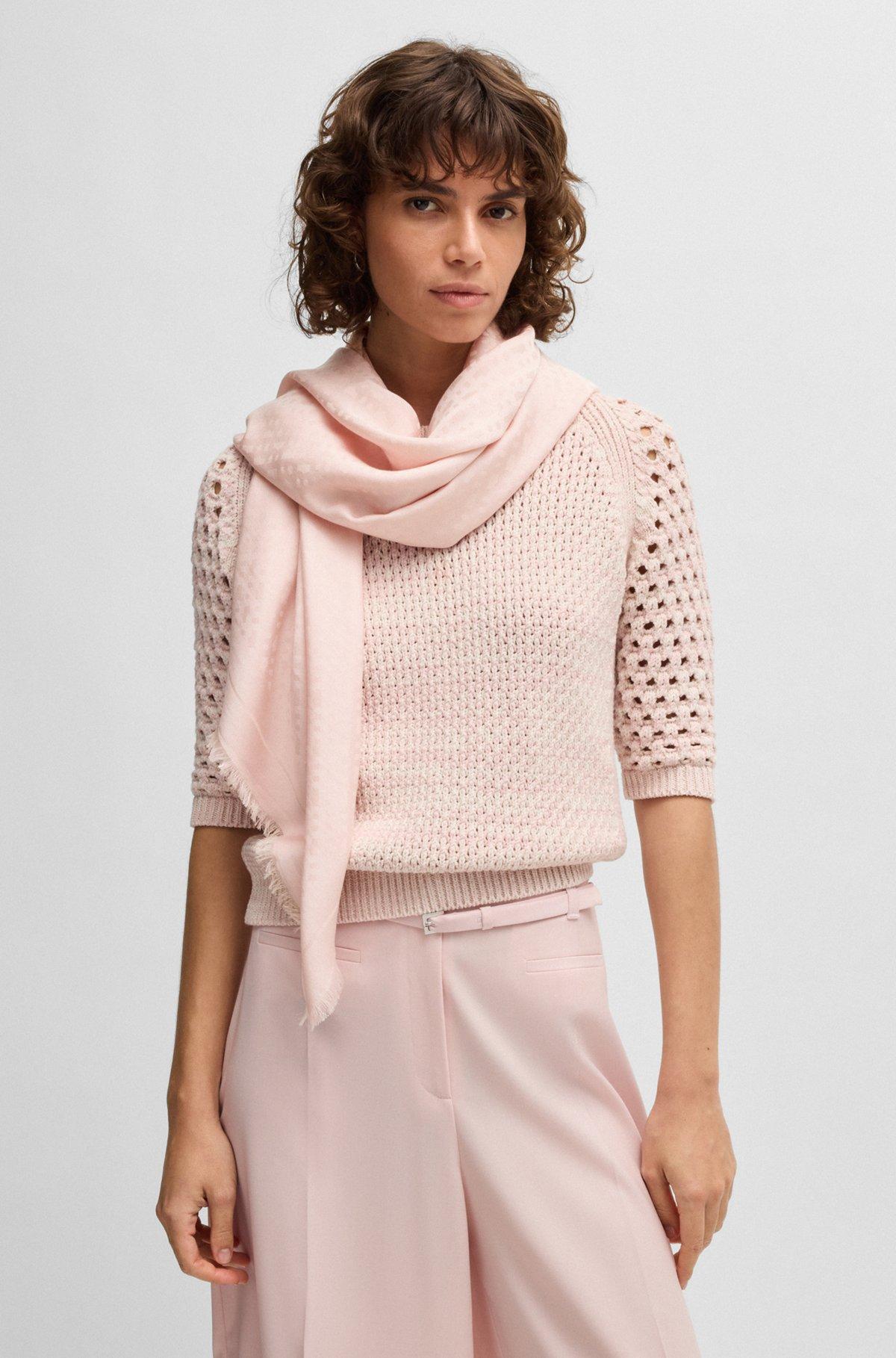 BOSS - Monogram-jacquard scarf in modal and wool - light pink Product Image