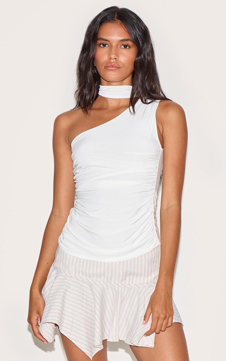 Stone Pinstripe Drop Waist Hanky Hem Mini Skirt Product Image