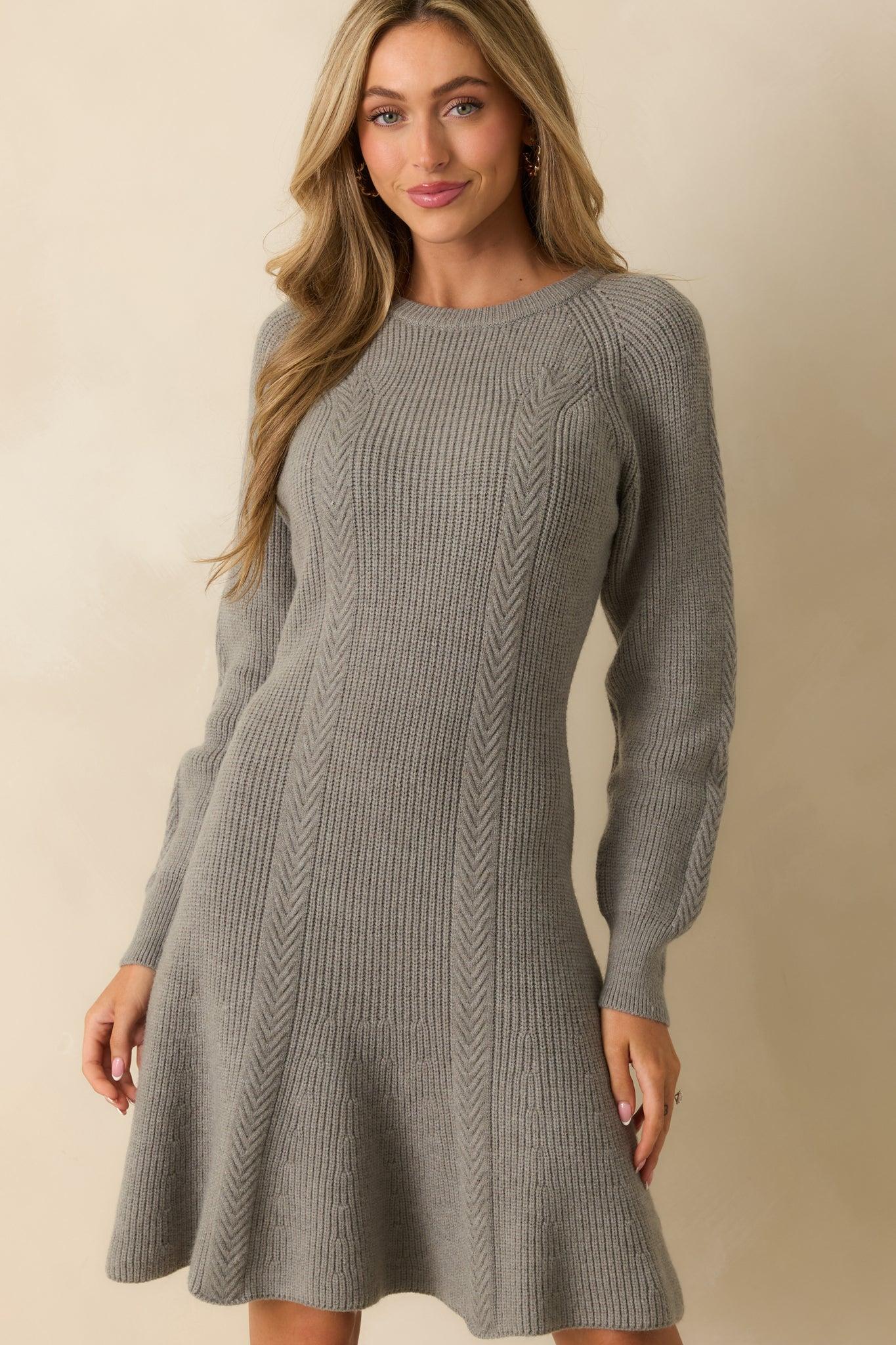 No Better Time Grey Ribbed Knit Sweater Mini Dress Product Image