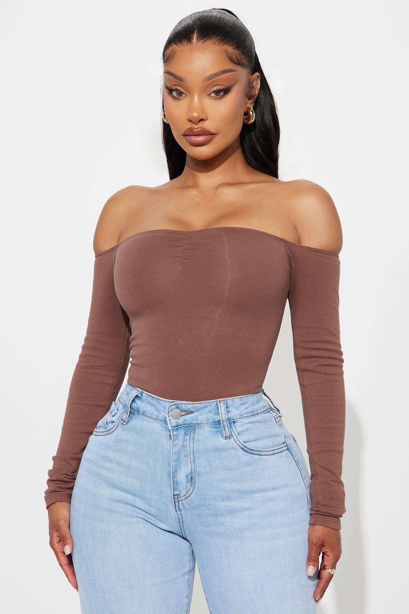 Kelly  Off Shoulder Bodysuit - Mocha Female Product Image
