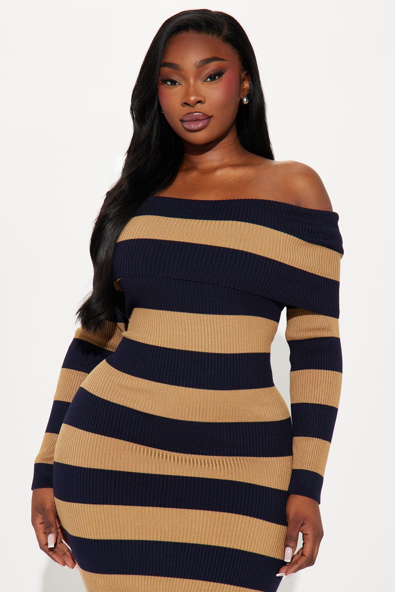 Give Me Chills Striped Sweater Maxi Dress - Navy/combo Product Image