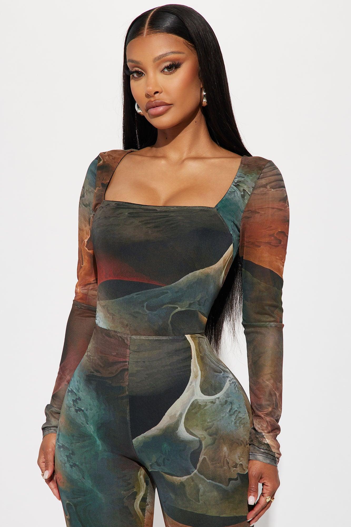 Lost In A Trance Mesh Jumpsuit  - Olive/combo Product Image