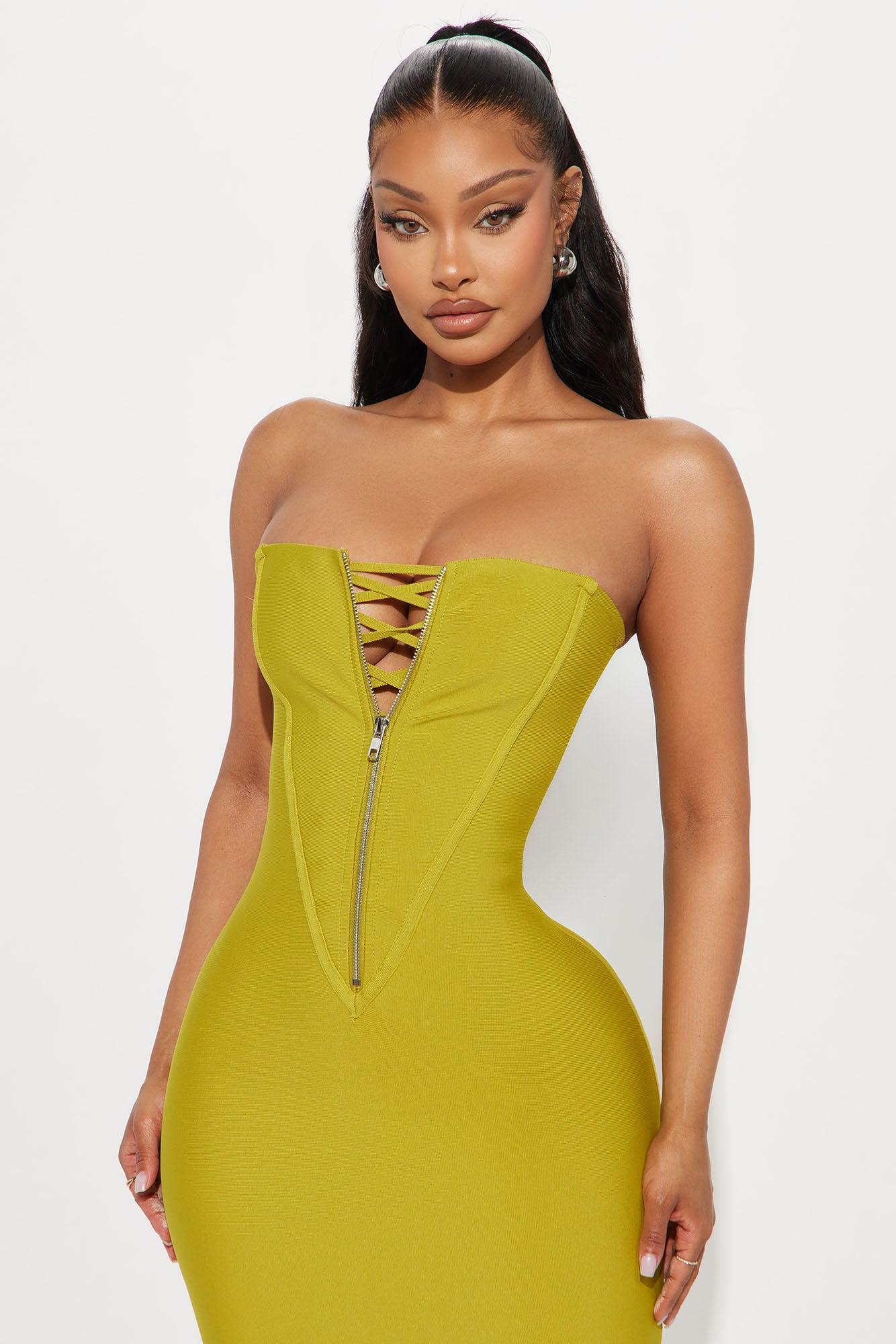 Zora Bandage Multi Way Midi Dress - Chartreuse Product Image