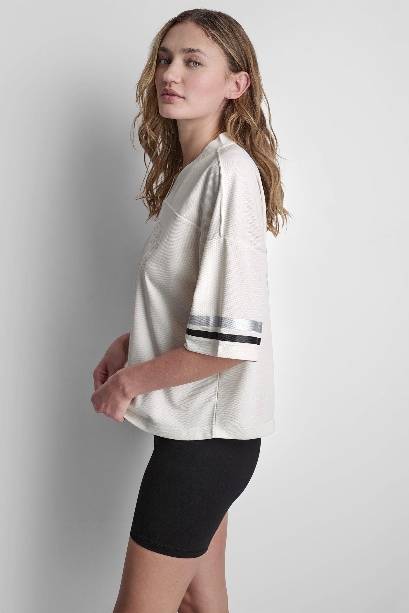 RHINESTONE VARSITY LOGO V-NECK JERSEY Product Image