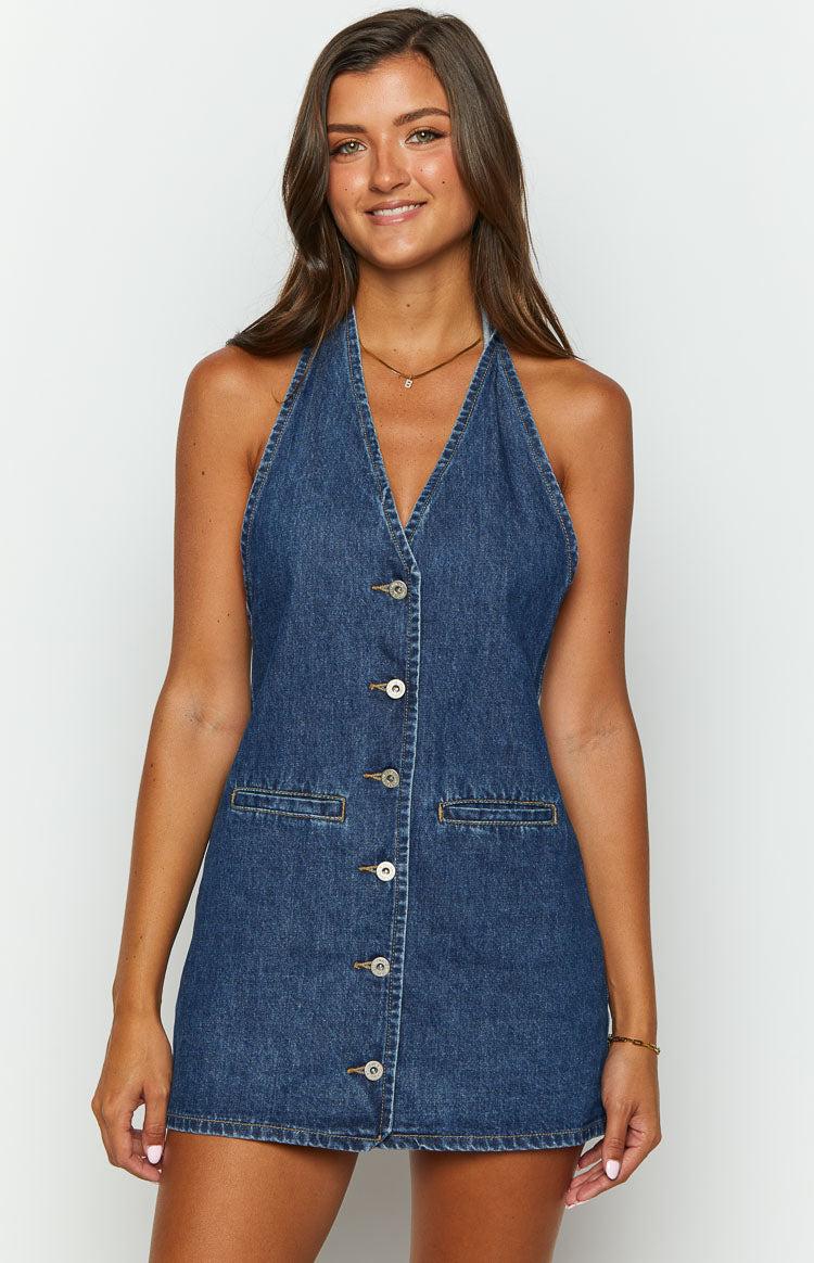 Corbin Denim Halter Neck Mini Dress Baby Product Image