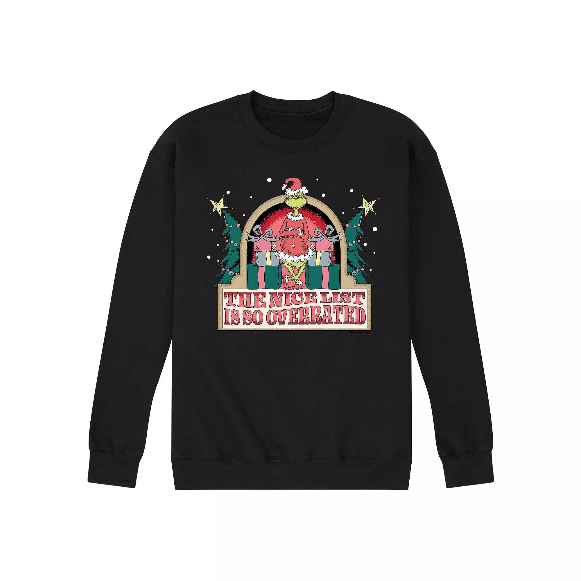 Men's Dr. Seuss The Grinch Nice List Is Overrated Fleece Sweatshirt,  Product Image