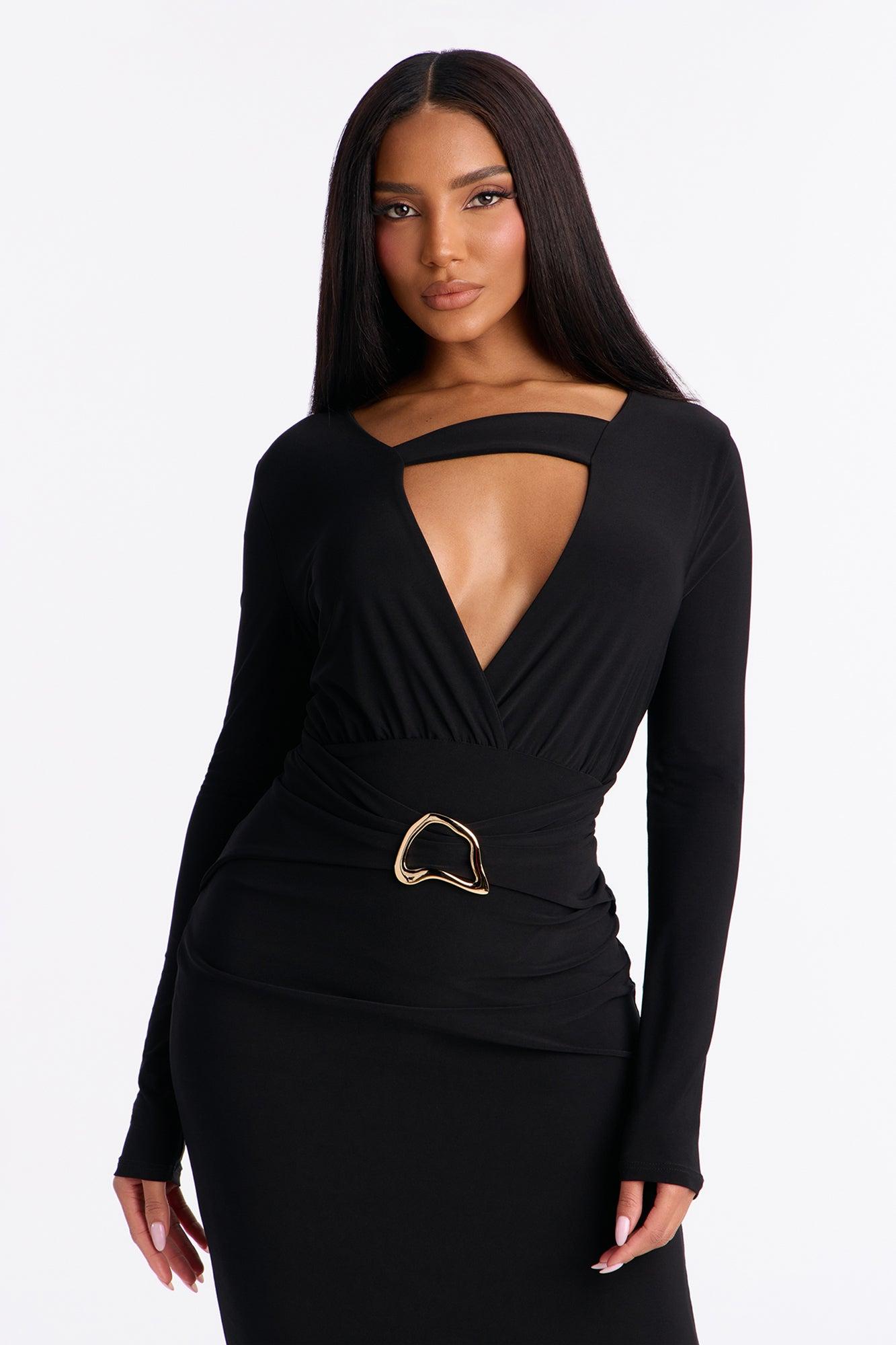 Nora Cut Out Midi Dress - Black Female Product Image