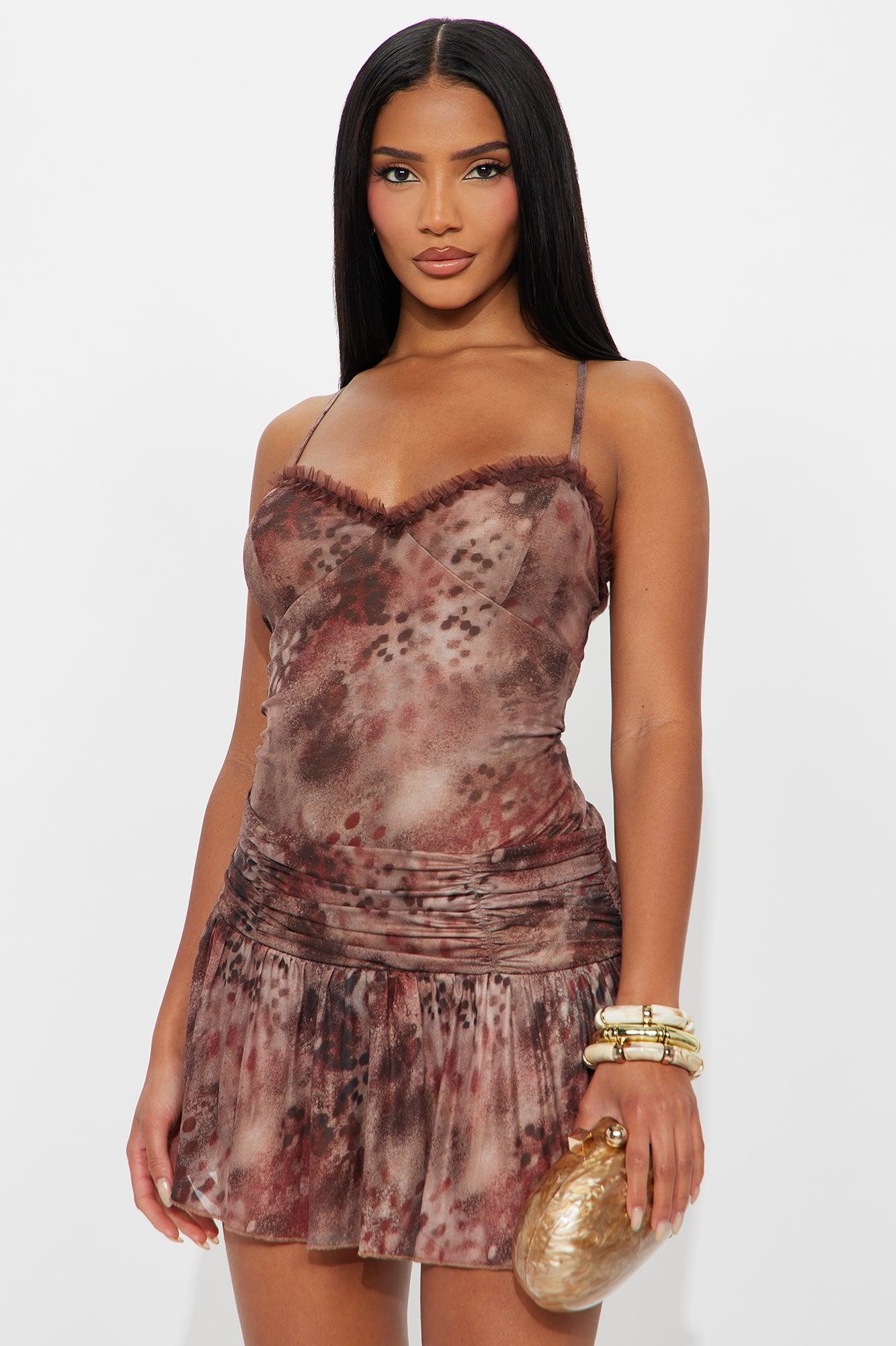 Gianna Print Mesh Mini Dress - Brown/combo Female Product Image