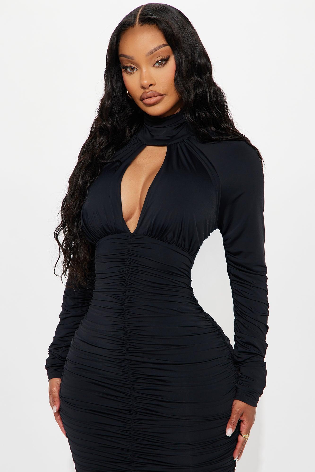 Azure Long Sleeve Midi Dress - Black Female Product Image