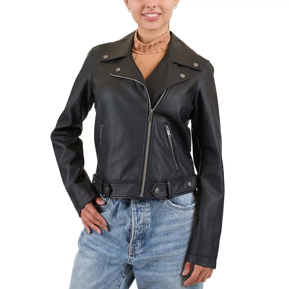 Juniors' Coffee Shop Classic Faux Leather Moto Jacket, Women's, Size: Small, Brown Product Image