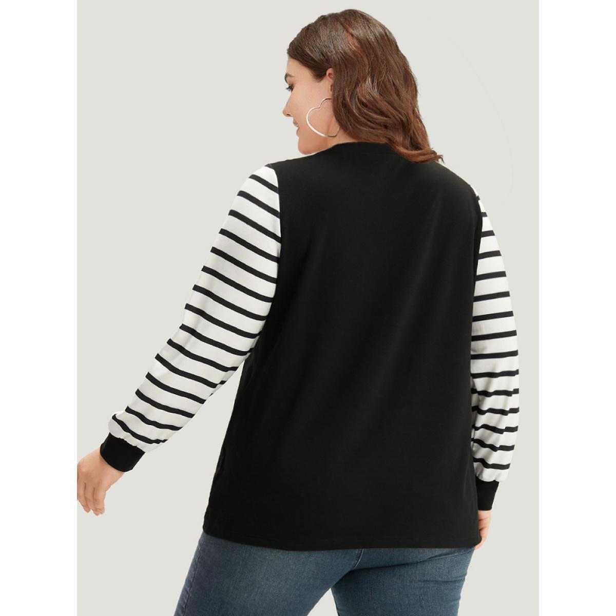 Plus Size Star Leopard Print Striped Patchwork Crew Neck Sweatshirt Women Black Casual Elastic cuffs Dailywear Sweatshirts BloomChic 22-24/3X Product Image